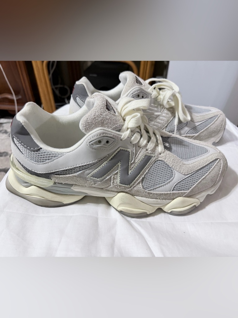 New Balance 9060 Grey and Cream Men's Athletic Sneakers